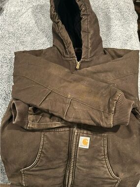 Carhartt Brown Hooded Canvas Zip Work Jacket